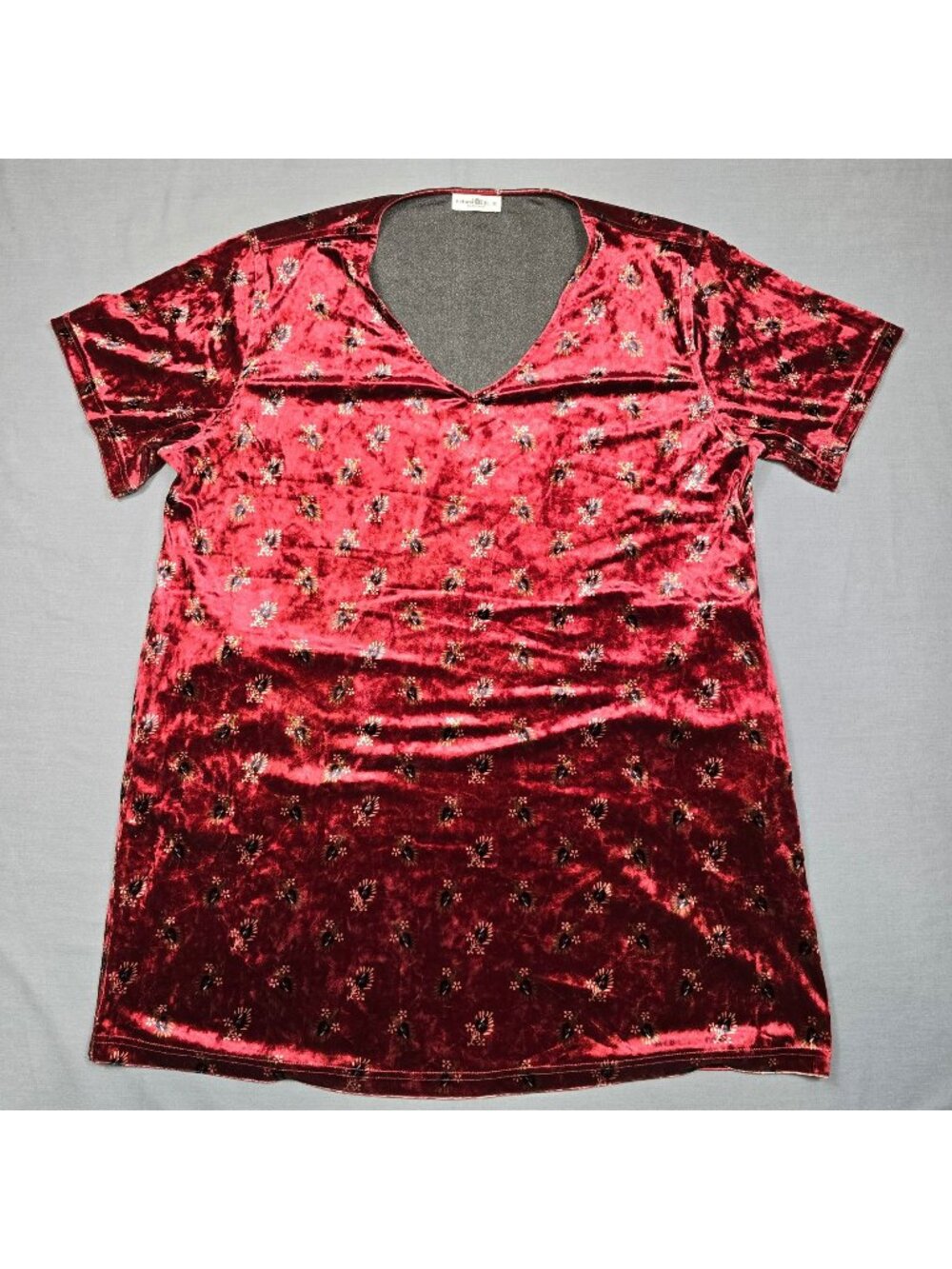 Natural Life M Velvet Floral Tunic Mini Dress Brick Red Relaxed Fit Short Sleeve